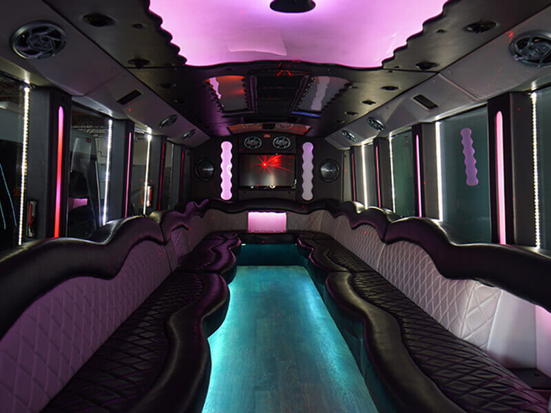 booming sound system of a party bus Houston